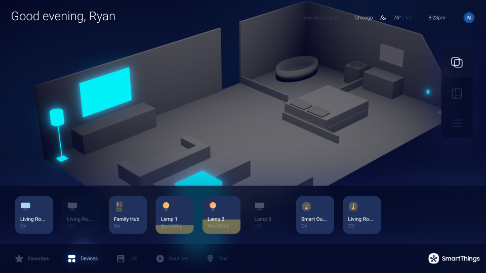 Perspective view of Samsung Smart Ambience with connected devices