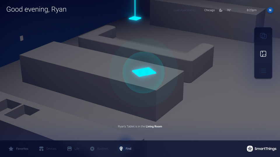 Top view of Samsung Smart Ambience with item located using find feature