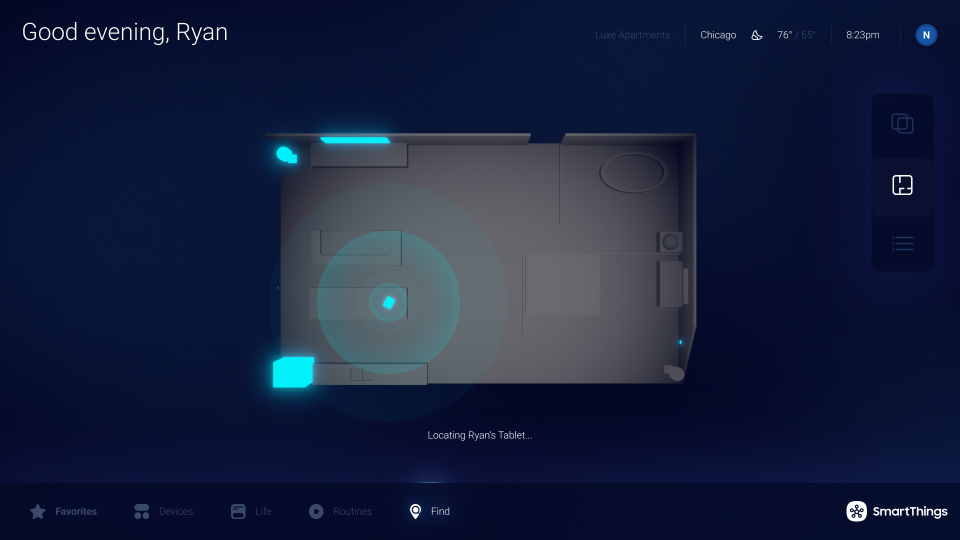 Top view of Samsung Smart Ambience showing the find feature